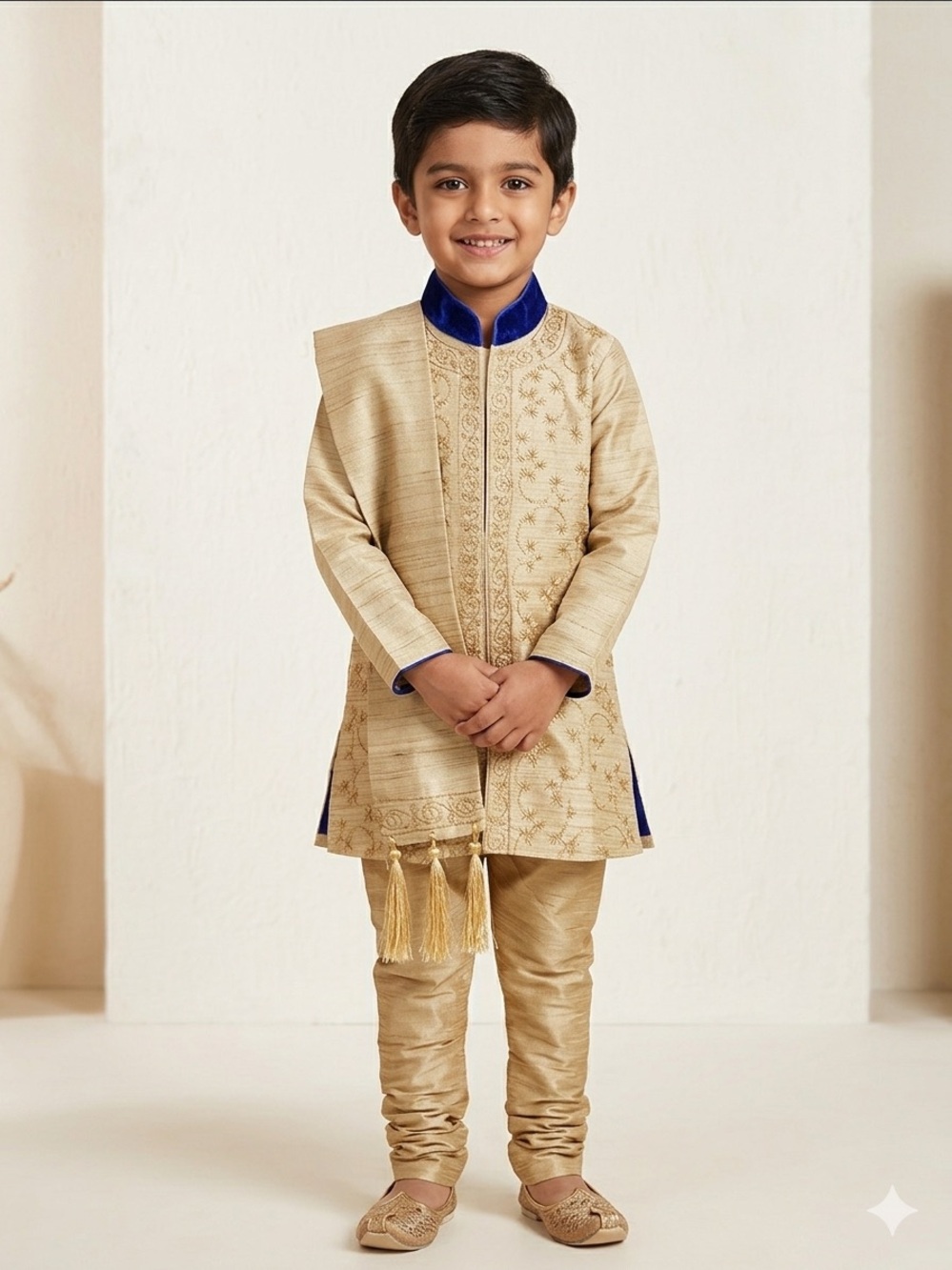 NIP | Royal Choice Boys 3PC Gold Embroidered Raw Silk Kurta Set | Size 1